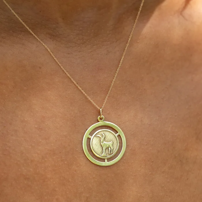 Capricorn 9K Gold Zodiac Charm Vintage Charm Necklaces