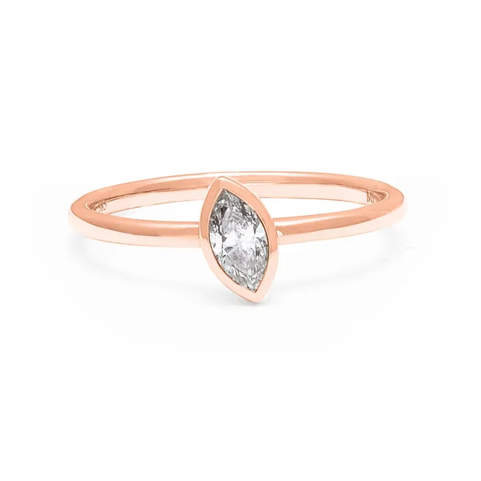 14K Rose Gold Bezel Set Marquise Cut Diamond Mounted Solitaire Ring 14ct Engagement Collections Rings