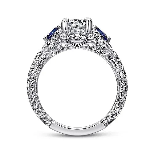 14K White Gold Diamond and Sapphire Semimount Ring Gabriel Co Rings