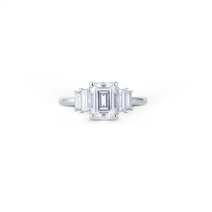 14K White Gold Semi Mount Ring with Emerald Cut Diamonds Fana Rings