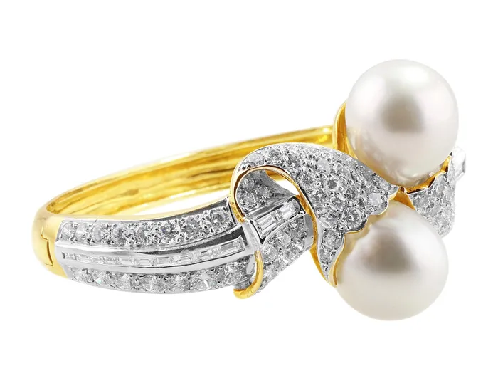 Bracelets CJ Charles Jewelers Bypass Pearl and Diamond Bangle Bracelet