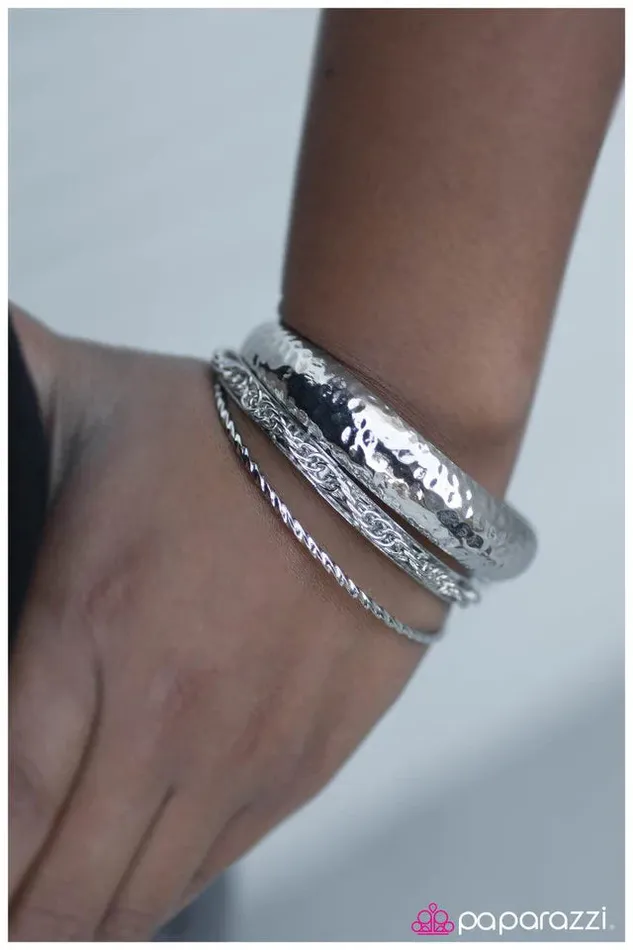 Bracelets Paparazzi Bracelet BANGLE and Chain Silver Paparazzi Jewelry