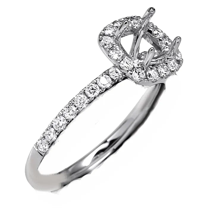 Engagement Collections Rings 18K White Gold Semi Mount Diamond Ring with Cushion Halo