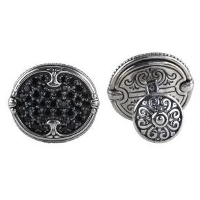Konstantino Rings Konstantino Mens Sterling Silver Classics Black Spinel Pave Cufflinks