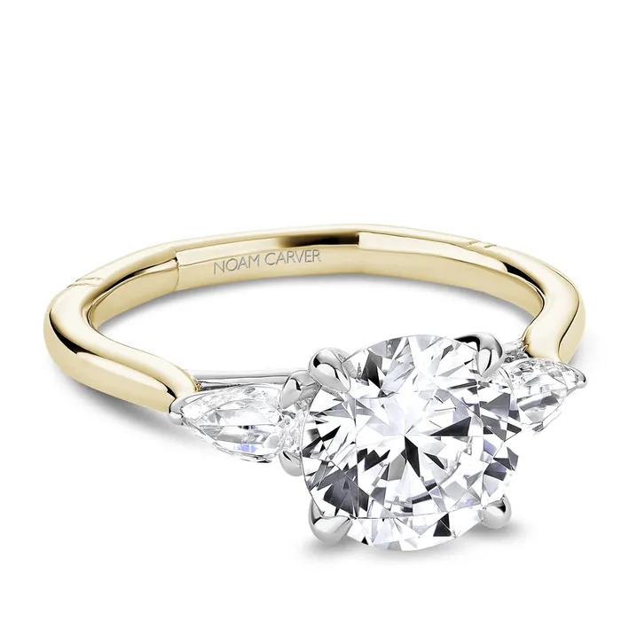 Noam Carver Rings 14K Yellow Gold Diamond Semimount Ring White Gold Round Head Threestone
