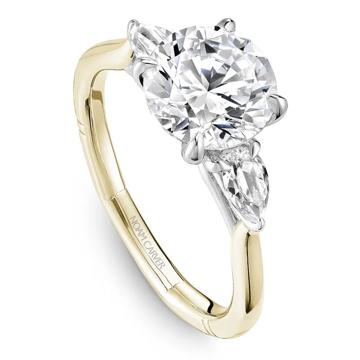 Noam Carver Rings 14K Yellow Gold Diamond Semimount Ring White Gold Round Head Threestone Noam Carver Rings 14K Yellow Gold Diamond Semimount Ring White Gold Round Head Threestone
