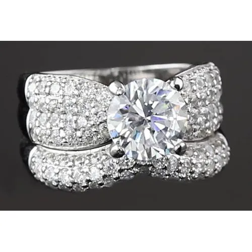 Rings GB 550 Carats Ribbon Anniversary Engagement Ring Set White Gold 14K Natural Earth Mined Diamond