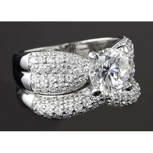 Rings GB 550 Carats Ribbon Anniversary Engagement Ring Set White Gold 14K Natural Earth Mined Diamond