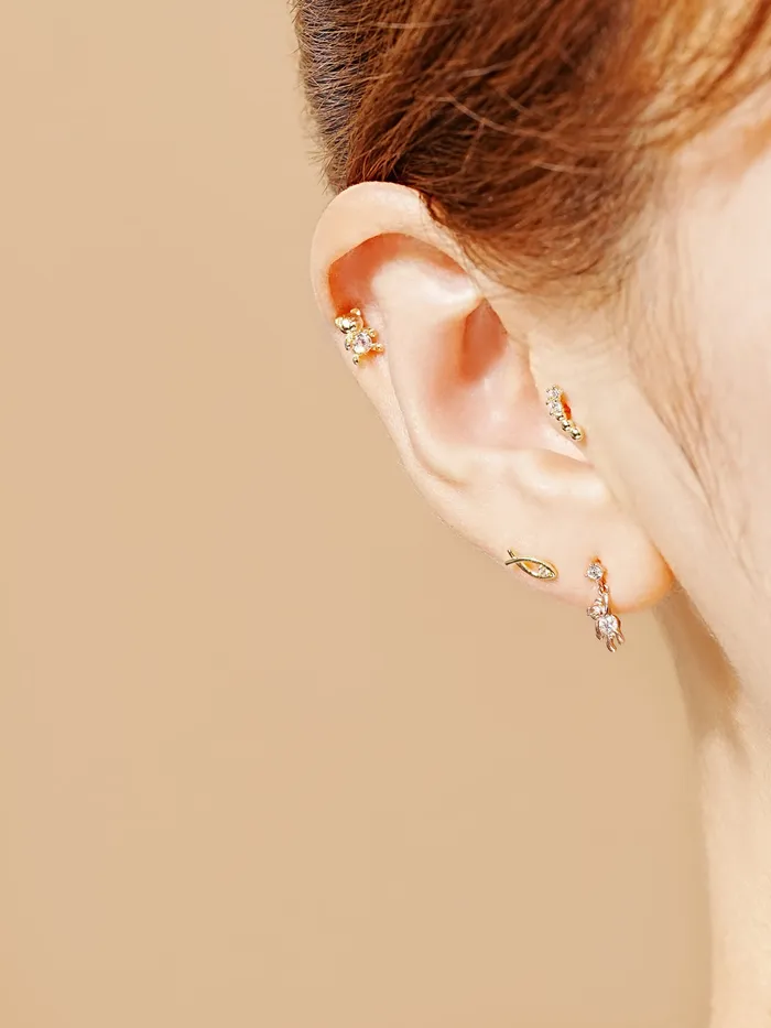 14K Gold Cutie Bear Cartilage Earring 20G MinimalBijoux Earrings