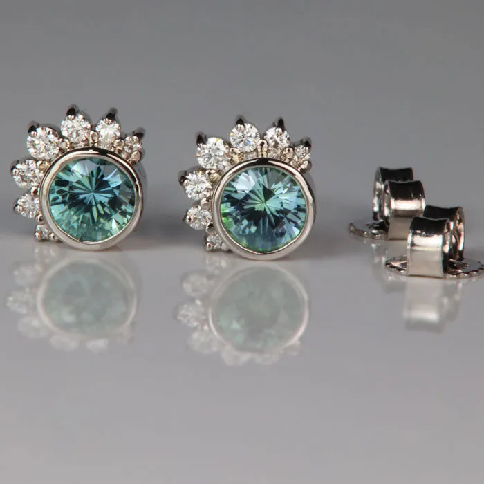 14K White Gold Sapphire and Diamond Stud Earrings 62cts Moriartys Gem Art Earrings