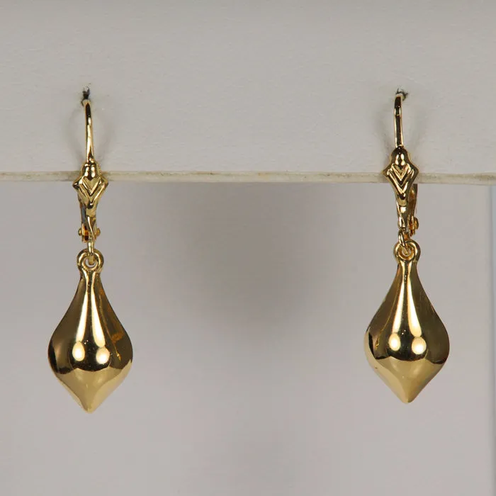 14K Yellow Gold Lever Back Drop Earrings Moriartys Gem Art Earrings