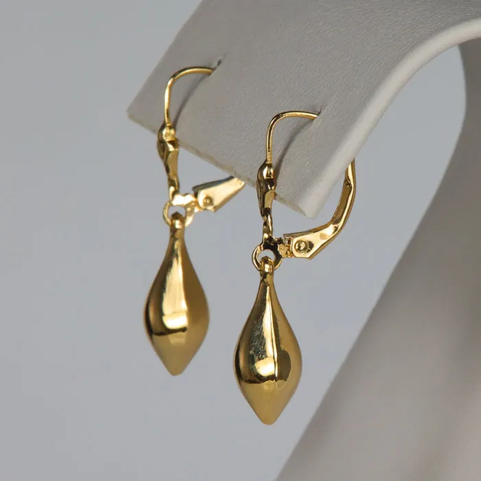 14K Yellow Gold Lever Back Drop Earrings Moriartys Gem Art Earrings