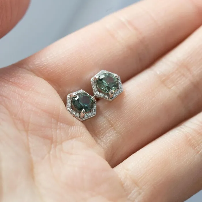 Earrings Anueva Jewelry 108ctw Montana Sapphire Earrings in White Gold Diamond Halo Setting