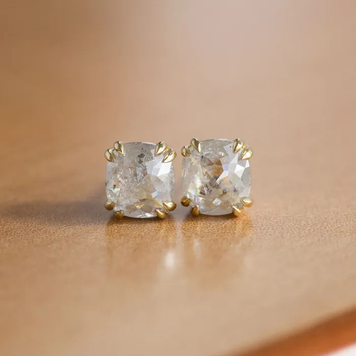 Earrings Anueva Jewelry Cushion Rosecut Diamond Earrings in 18k Yellow Gold Double Prong Settings 268ctw