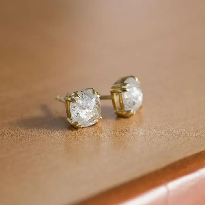 Earrings Anueva Jewelry Cushion Rosecut Diamond Earrings in 18k Yellow Gold Double Prong Settings 268ctw