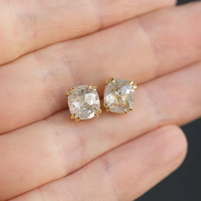 Earrings Anueva Jewelry Cushion Rosecut Diamond Earrings in 18k Yellow Gold Double Prong Settings 268ctw