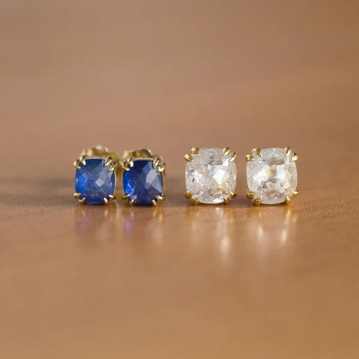 Earrings Anueva Jewelry Cushion Rosecut Diamond Earrings in 18k Yellow Gold Double Prong Settings 268ctw