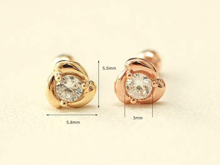 Earrings MinimalBijoux 14K Gold Cubic Rose Cartilage Earring 20G18G16G