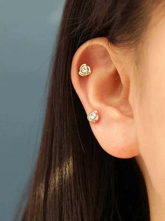Earrings MinimalBijoux 14K Gold Cubic Rose Cartilage Earring 20G18G16G
