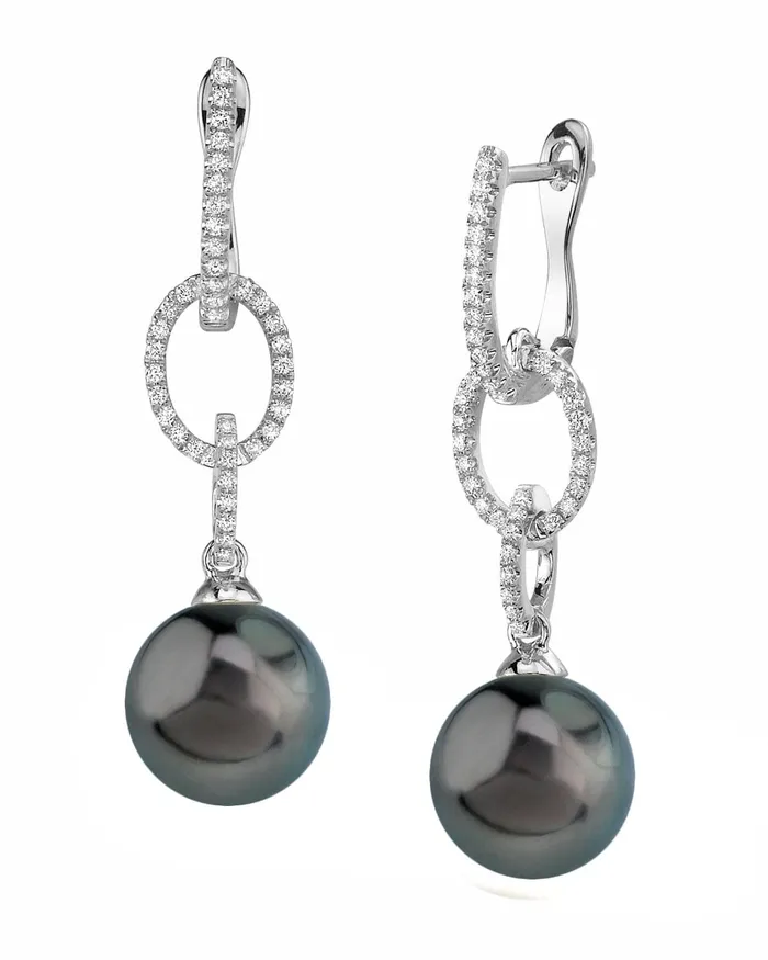 Earrings SPT Black Tahitian Pearl Diamond Cosmopolitan Dangle Earrings