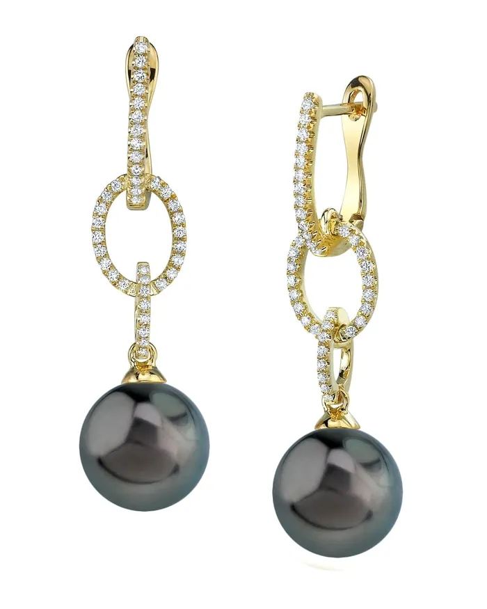 Earrings SPT Black Tahitian Pearl Diamond Cosmopolitan Dangle Earrings