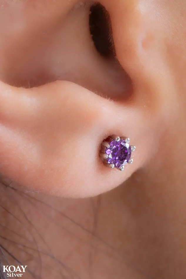 KOAY Silver Store Earrings Tiny Purple Zircon Earring