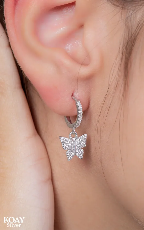 KOAY Silver Store Earrings Zircon Butterfly Hoop 04 Earring