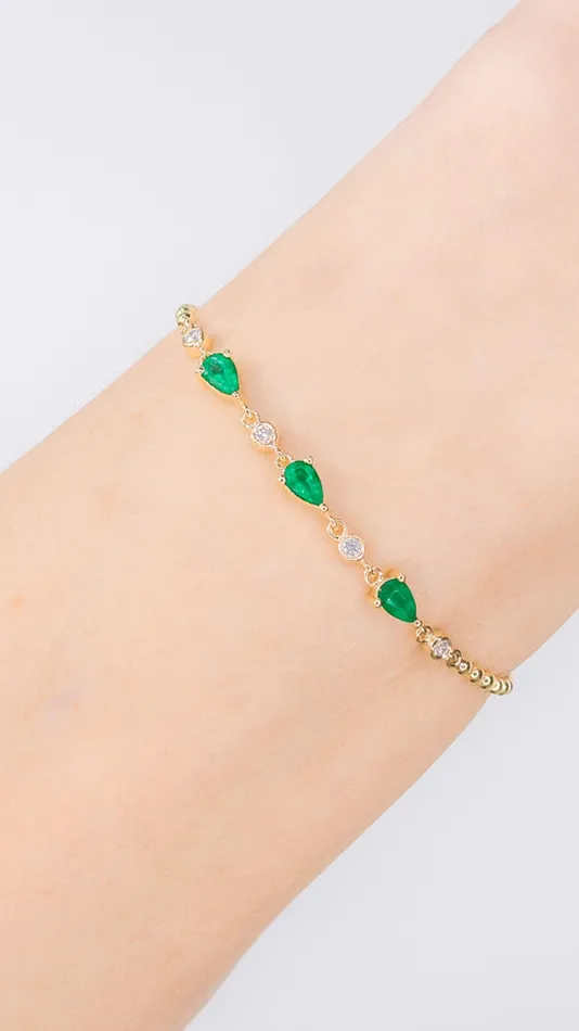 Princess Bride Diamonds Bracelets Emerald Pear Round Diamond Beaded Bracelet