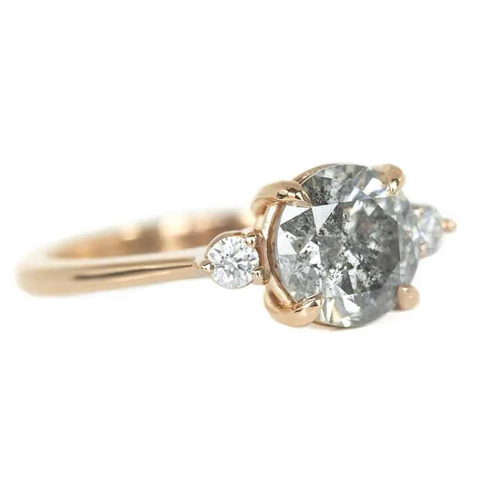 Rings Anueva Jewelry 156ct Round Salt And Pepper Diamond Three Stone Ring In 14k Rose Gold