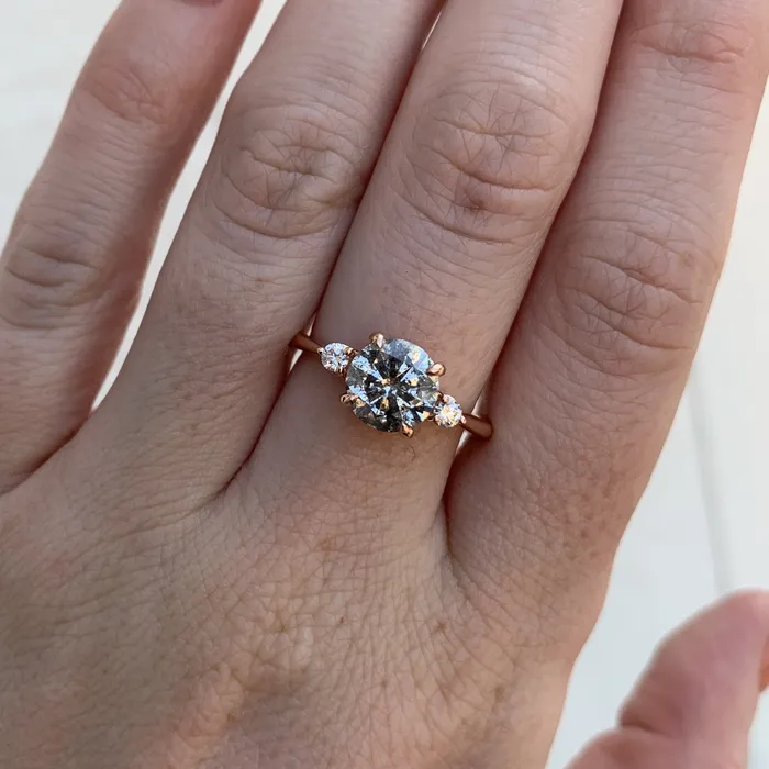 Rings Anueva Jewelry 156ct Round Salt And Pepper Diamond Three Stone Ring In 14k Rose Gold