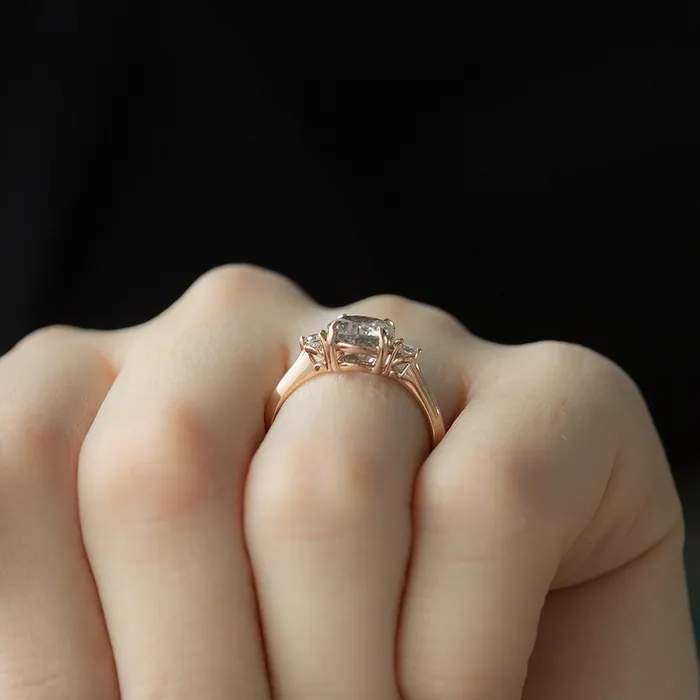 Rings Anueva Jewelry 156ct Round Salt And Pepper Diamond Three Stone Ring In 14k Rose Gold