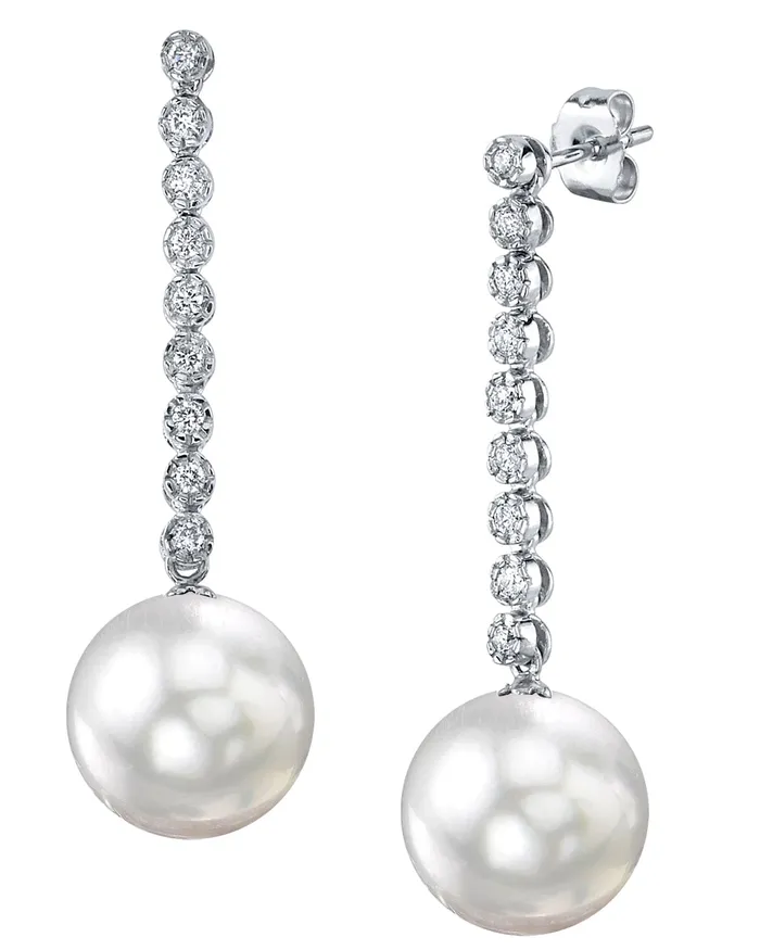 SPT Earrings White South Sea Pearl Diamond Bellatrix Dangle Earrings
