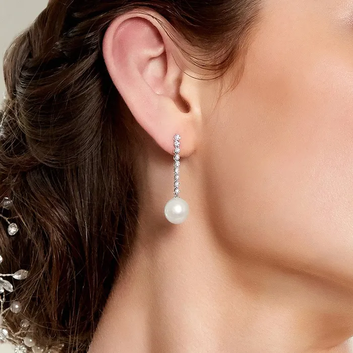SPT Earrings White South Sea Pearl Diamond Bellatrix Dangle Earrings