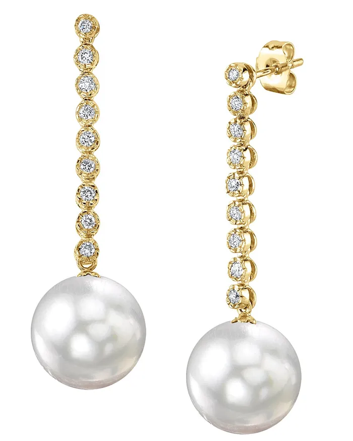 SPT Earrings White South Sea Pearl Diamond Bellatrix Dangle Earrings