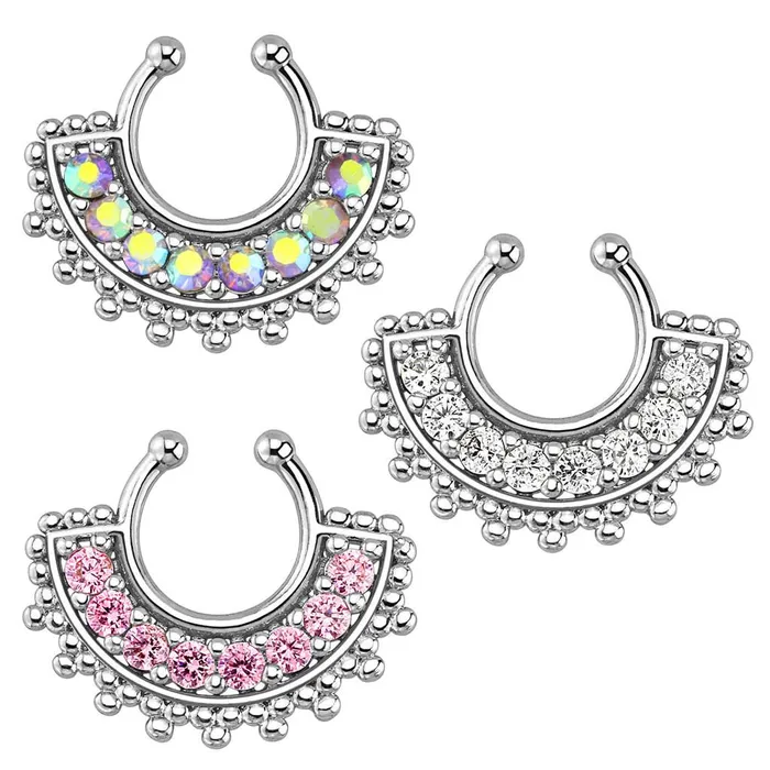 Tulsa Body Jewelry Rings Large Paved Gem Fan NonPiercing Septum Ring