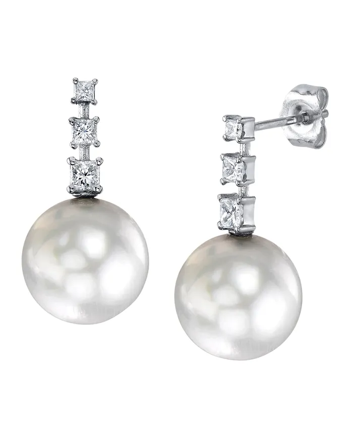 White South Sea Pearl Diamond VIP Dangle Earrings SPT Earrings