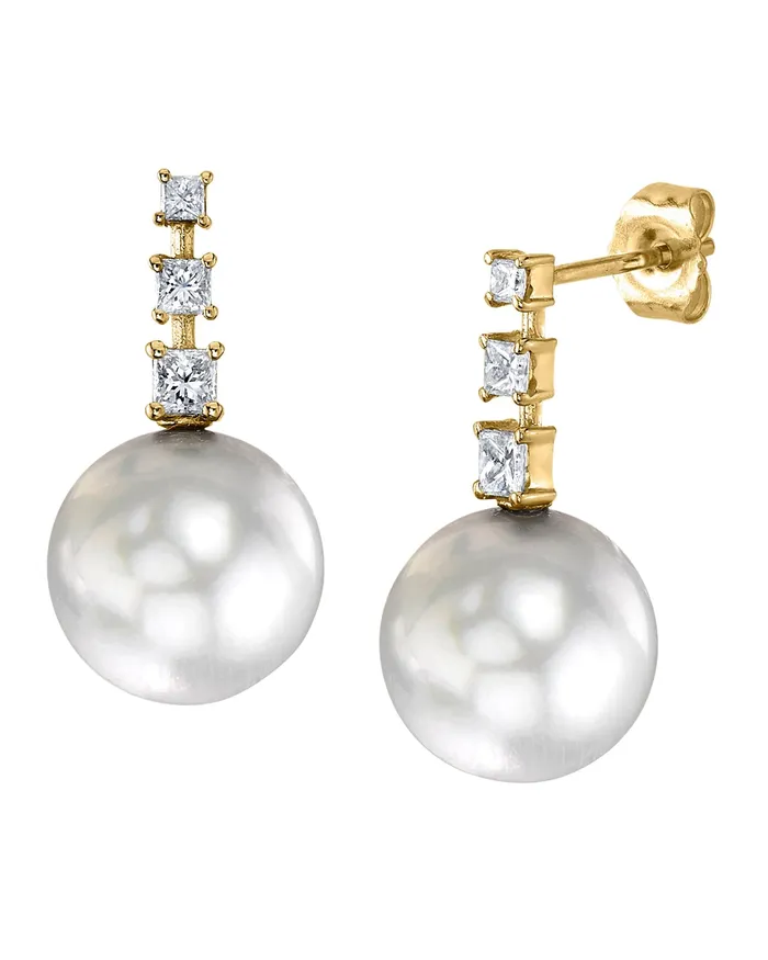 White South Sea Pearl Diamond VIP Dangle Earrings SPT Earrings