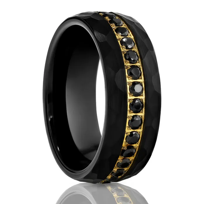 Black Wedding Ring 8mm Black Tungsten Ring Mens Ring Black CZ Ring Yellow Gold Ring Clean Casting Jewelry Rings