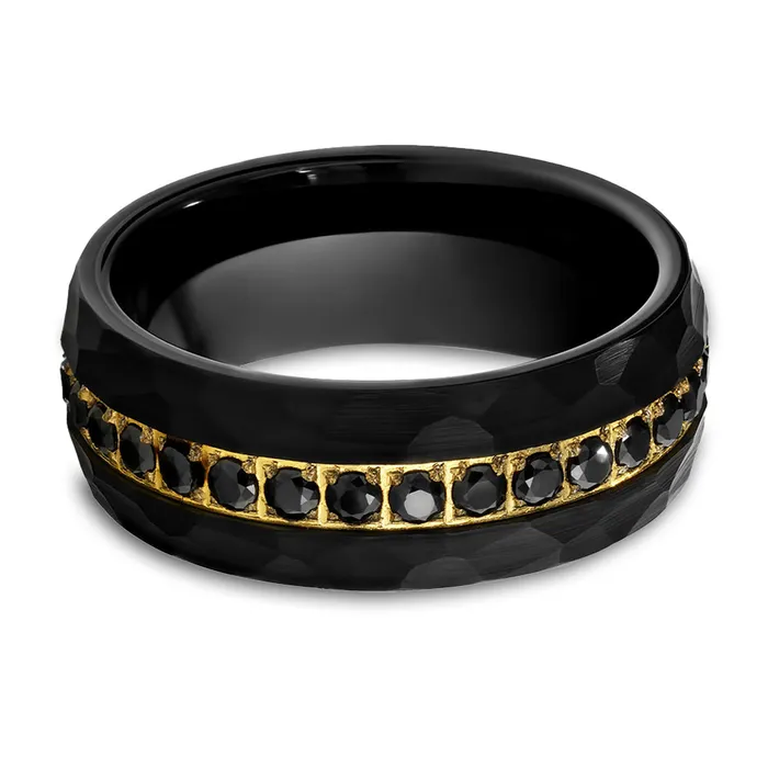 Black Wedding Ring 8mm Black Tungsten Ring Mens Ring Black CZ Ring Yellow Gold Ring Clean Casting Jewelry Rings