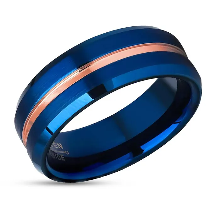 Clean Casting Jewelry Rings Blue Tungsten Wedding Ring Blue Wedding Band Rose Gold Tungsten Ring Tungsten Carbide Ring