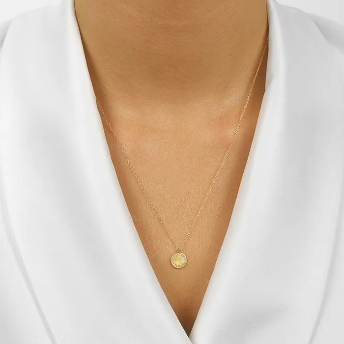 Diamond Eternity Halo Pendant Necklace In 10K Yellow Gold 006 CTW Gems One Necklaces
