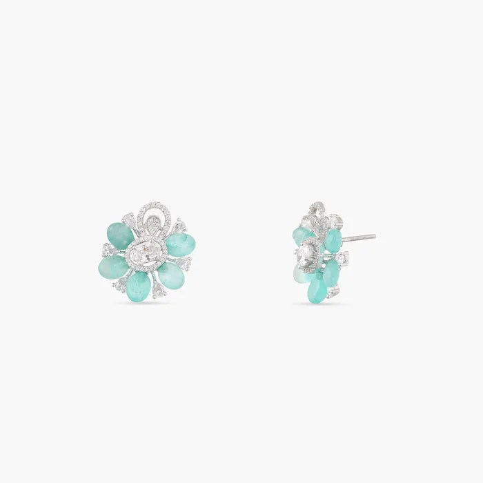 Garden Blooms Green Beads and CZ Stud Earrings SILVER Earrings