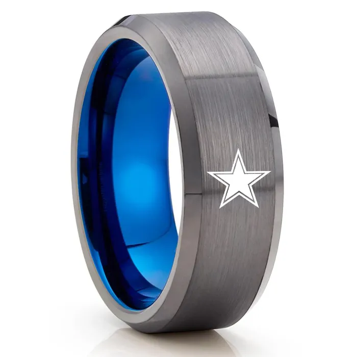 Gunmetal Wedding Ring Dallas Cowboys Tungsten Ring Anniversary Ring Comfort Fit Lucky Love Rings Rings