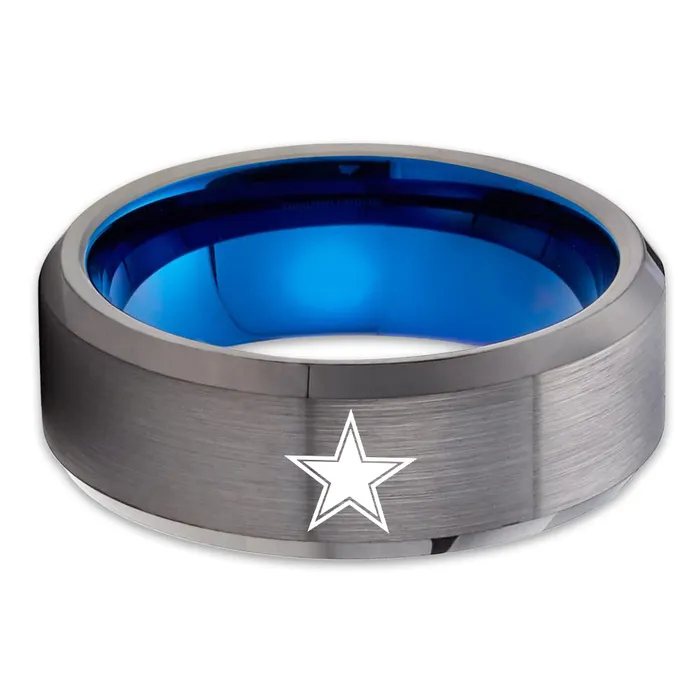 Gunmetal Wedding Ring Dallas Cowboys Tungsten Ring Anniversary Ring Comfort Fit Lucky Love Rings Rings