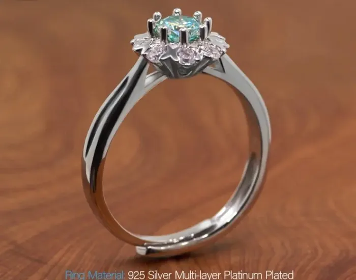 Luxus Moissanite Rings Jewelry Rings Platinum Plated Silver Halo Moissanite Ring Green 045ct Stone Trending Styles Engagement Rings