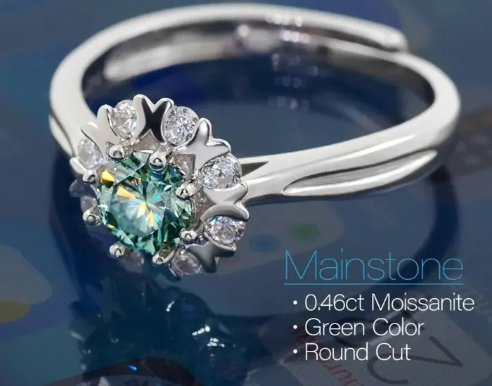 Luxus Moissanite Rings Jewelry Rings Platinum Plated Silver Halo Moissanite Ring Green 045ct Stone Trending Styles Engagement Rings