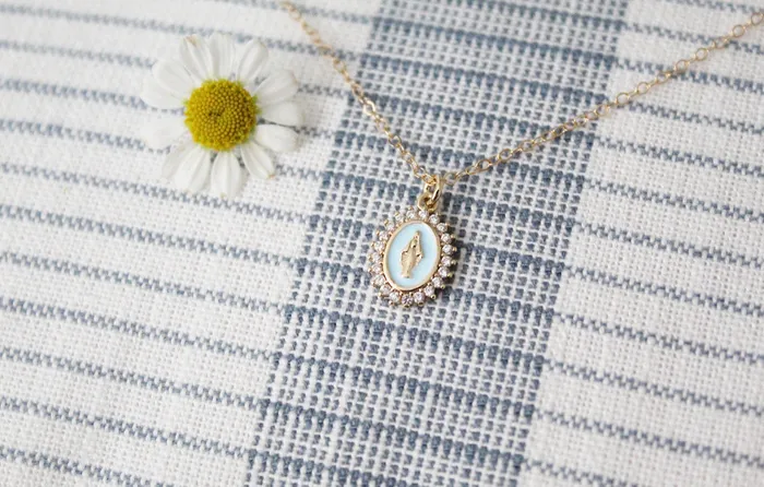 Mother Mary Necklace in Blue The Little Catholic Necklaces