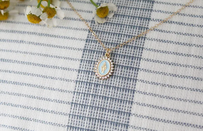 Mother Mary Necklace in Blue The Little Catholic Necklaces