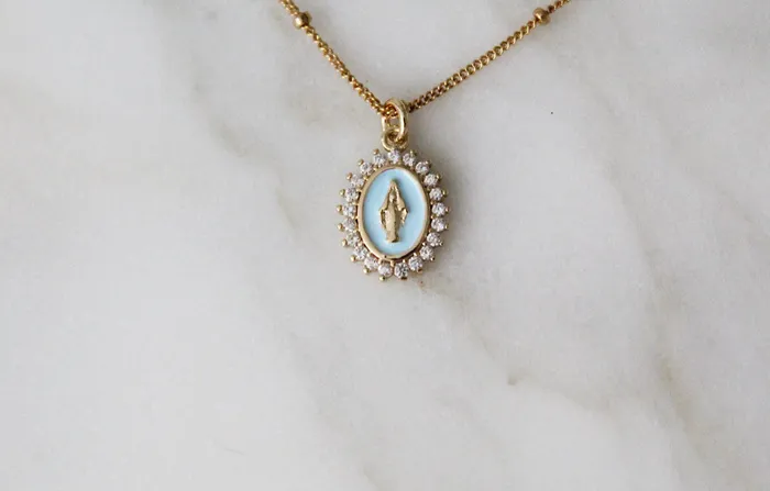 Mother Mary Necklace in Blue The Little Catholic Necklaces