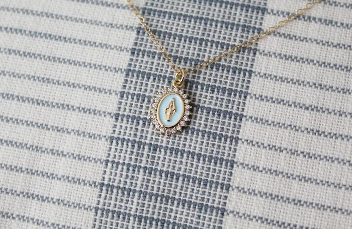 Mother Mary Necklace in Blue The Little Catholic Necklaces